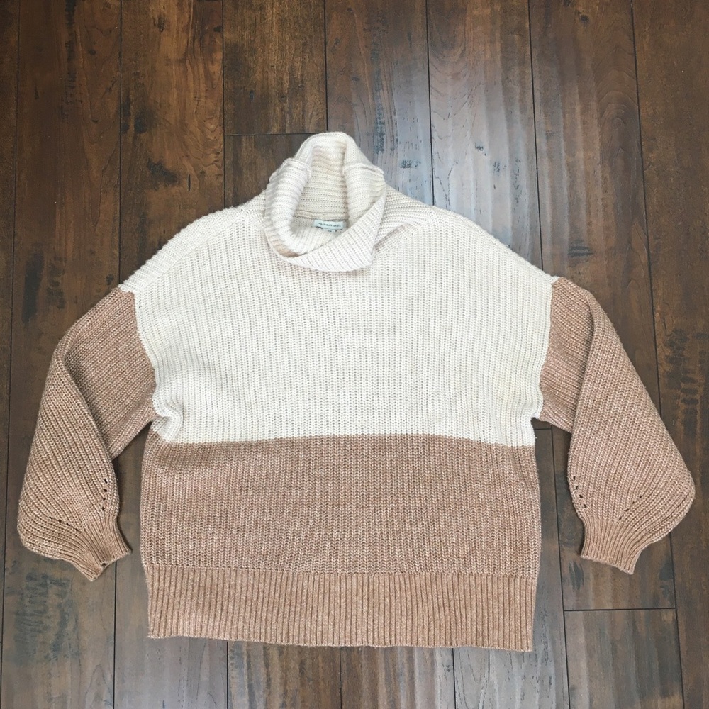 AMERICAN EAGLE Women’s Sweater Cable Knit Turtleneck Block Color Size Medium